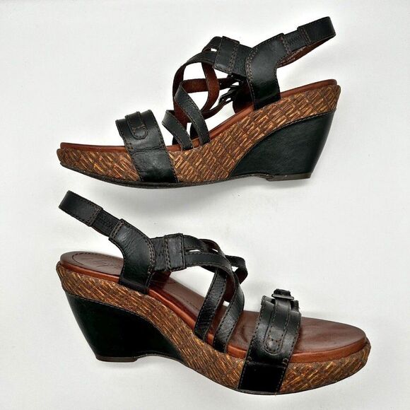 Naya Maize Black Leather Strappy Slingback Wedge Platform Sandals Size 11 - Picture 4 of 13